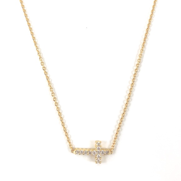 14k Gold Plated Sterling Silver Cross Necklace - Picture 3 of 5